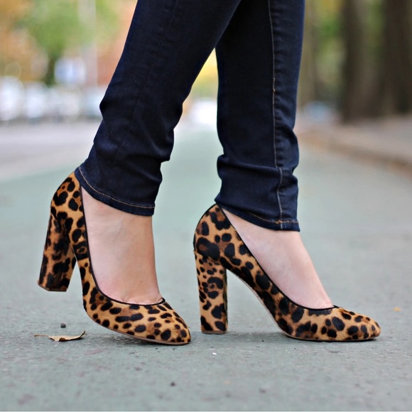 J.Crew Collection Womens Etta Calf Hair Leopard Print Pumps Chunky Heel Sz 7.5 - Picture 1 of 10